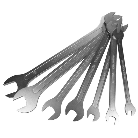 VIM Tools - Metric Flat Wrench Set, 7 pc, 6MM thru 19MM, Open End, Thin Flat Design
