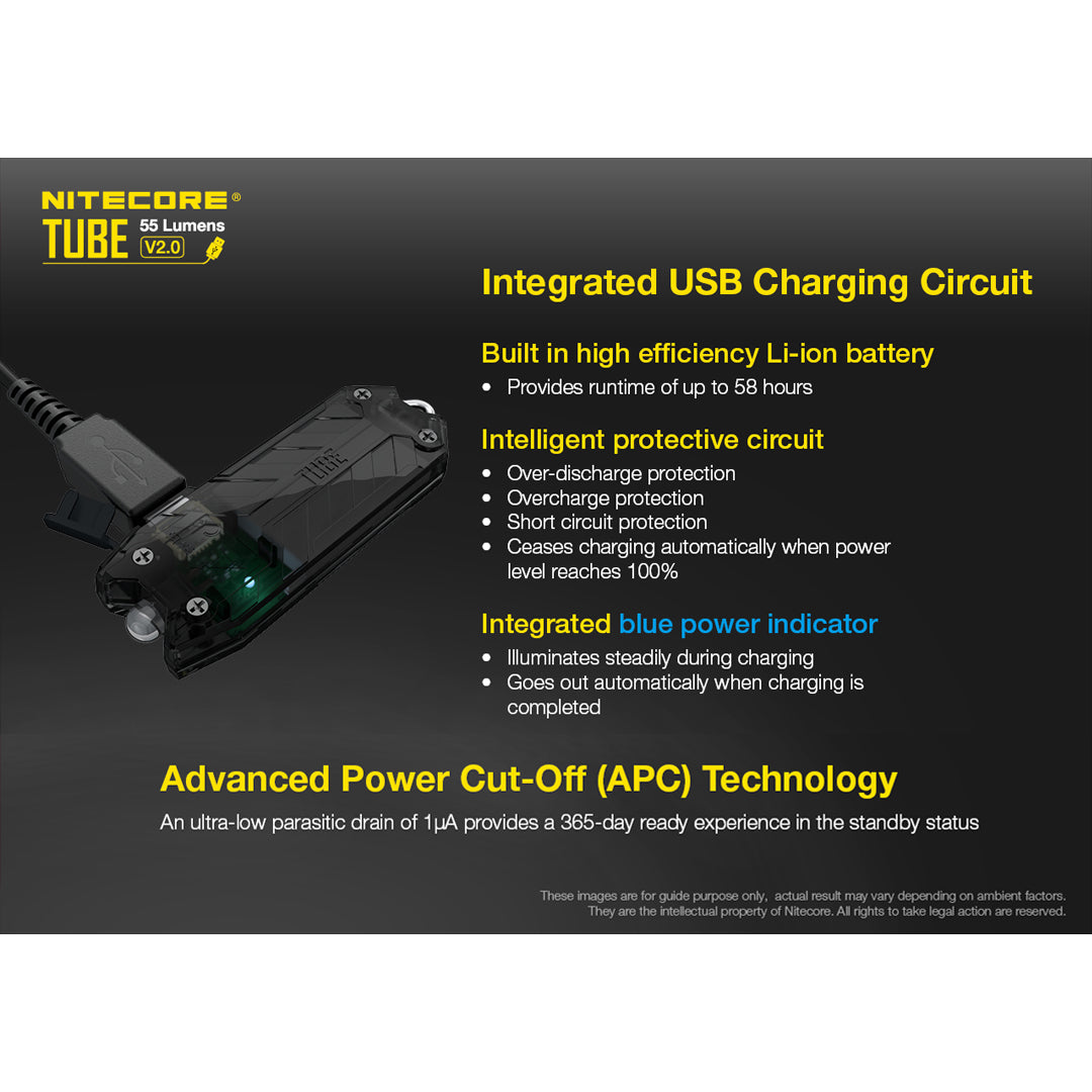 Nitecore TUBE v2.0 55 Lumen USB Rechargeable Keychain Flashlight - Available in Multiple Colors