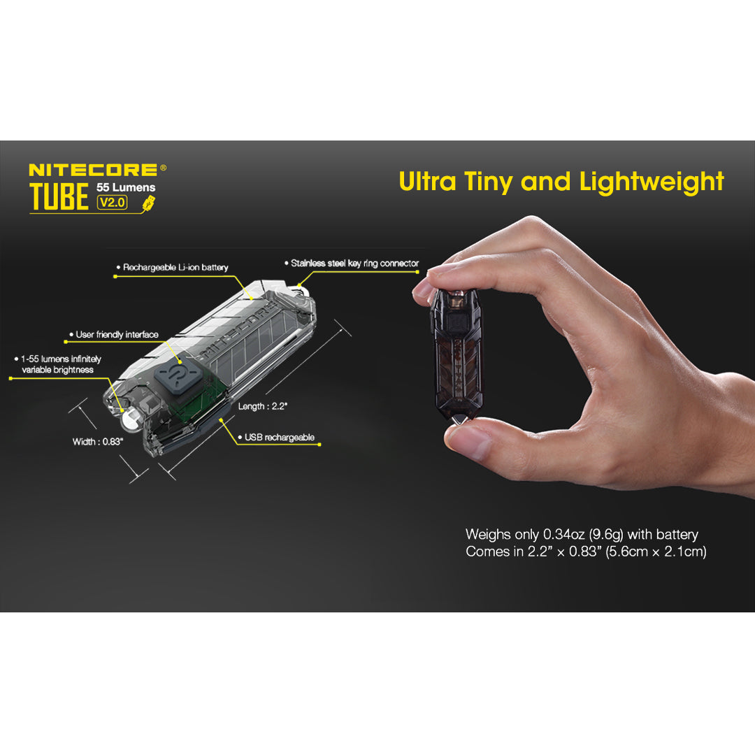 Nitecore TUBE v2.0 55 Lumen USB Rechargeable Keychain Flashlight - Available in Multiple Colors