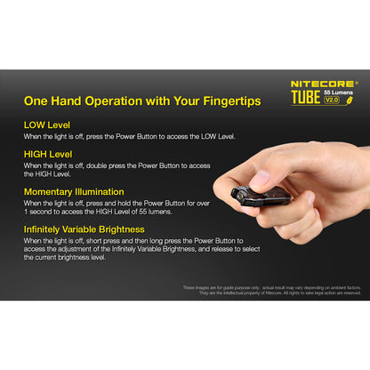 Nitecore TUBE v2.0 55 Lumen USB Rechargeable Keychain Flashlight - Available in Multiple Colors