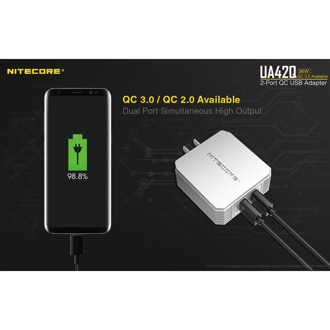 Nitecore UA42Q 2-Port QC USB 2.0 & 3.0 Power Adapter