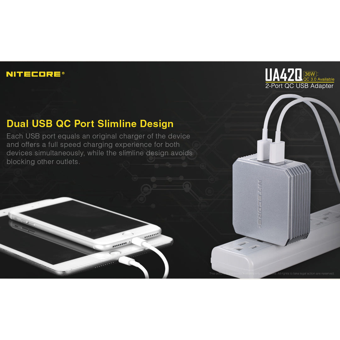 Nitecore UA42Q 2-Port QC USB 2.0 & 3.0 Power Adapter