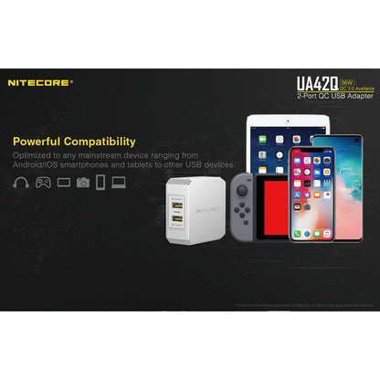 Nitecore UA42Q 2-Port QC USB 2.0 & 3.0 Power Adapter