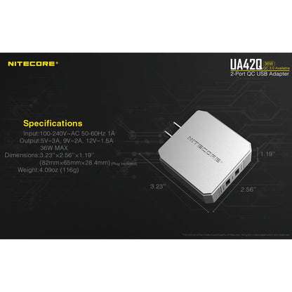 Nitecore UA42Q 2-Port QC USB 2.0 & 3.0 Power Adapter