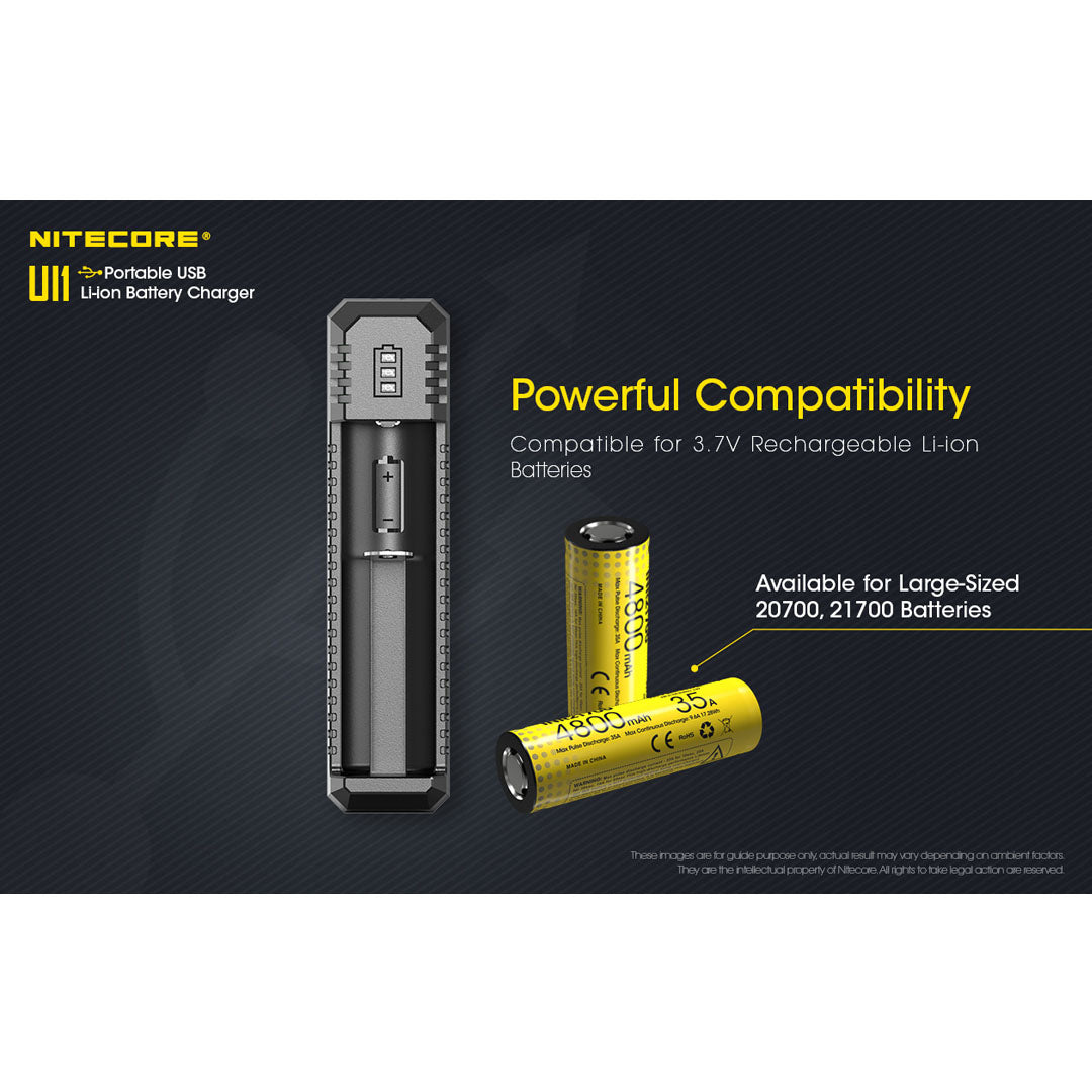 Nitecore UI1 USB Charger, for 18650, 21700, 18350, 20700 etc Batteries
