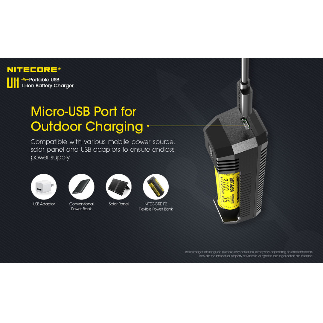 Nitecore UI1 USB Charger, for 18650, 21700, 18350, 20700 etc Batteries