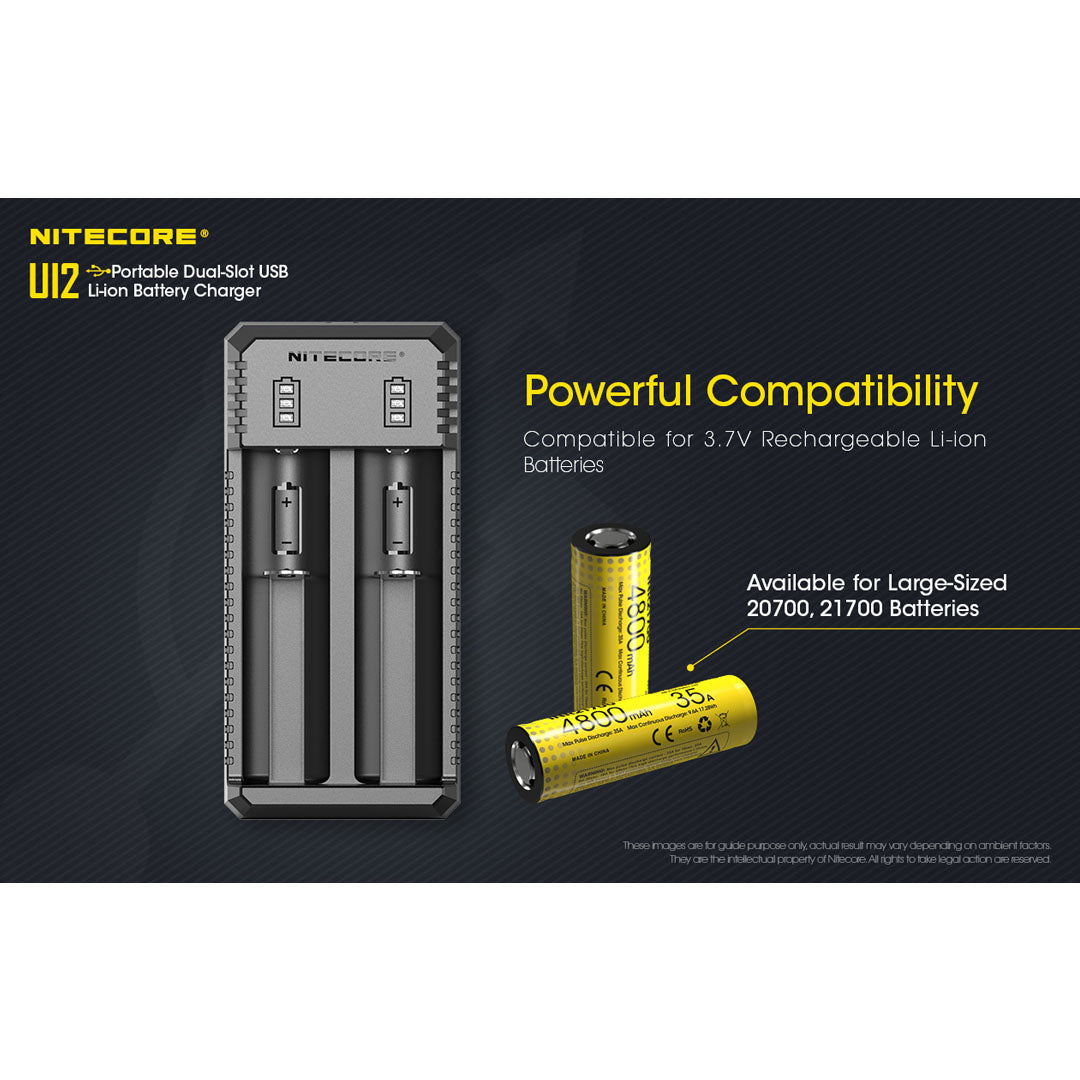 Nitecore UI2 Dual-Slot USB Charger, for 18650, 21700, 18350, 20700 Batteries