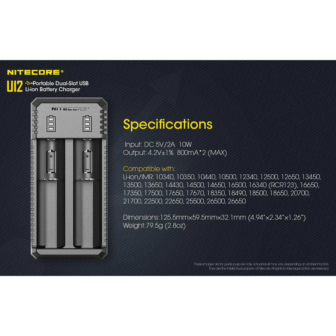 Nitecore UI2 Dual-Slot USB Charger, for 18650, 21700, 18350, 20700 Batteries
