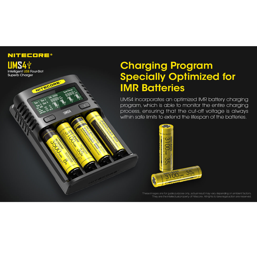Nitecore UMS4 USB Four-Slot USB-C Fast Charger, for 18650, 21700 Batteries