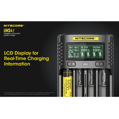 Nitecore UMS4 USB Four-Slot USB-C Fast Charger, for 18650, 21700 Batteries