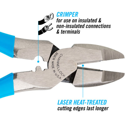 Channellock 9.5-Inch XLT Round Nose Linemen Pliers w/ Crimper