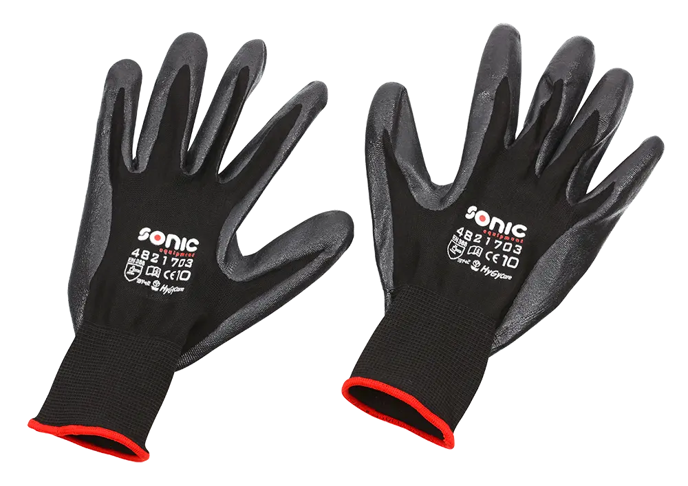 Sonic Tools - Gloves Nitrile Coated Nylon (Size 8 Medium, Size 9, Large, Size 10, XL)